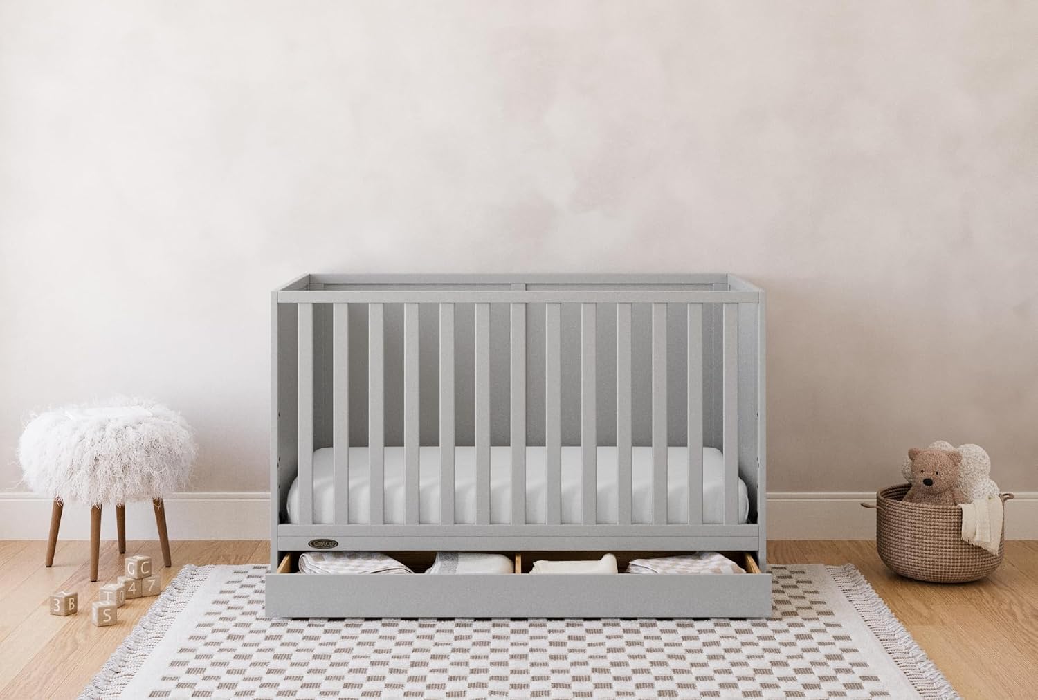 Graco Theo 3-in-1 Convertible Crib with Storage Drawer – GREENGUARD Gold Certified Baby Crib Crafted from Wood, Converts to Toddler Bed, Daybed, and Full-Size Bed (Pebble Gray)