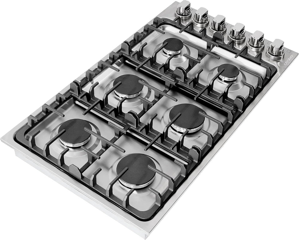 COSMO COS-DIC366 Drop-In Gas Cooktop with 6 Italian Made Sealed Burners, Cast Iron Grates, Metal Knobs, Liquid Propane Convertible, 36 inch, Stainless Steel