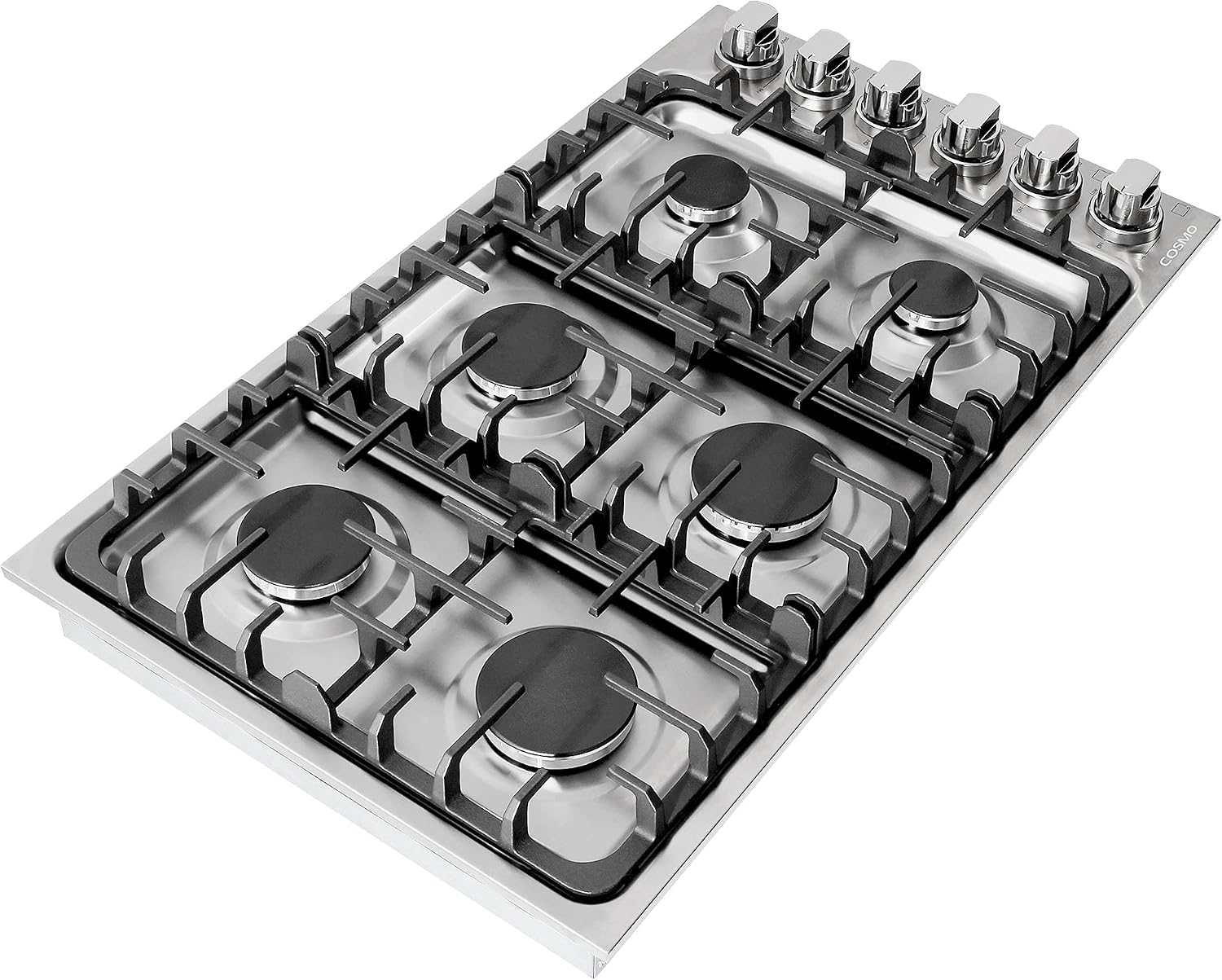 COSMO COS-DIC366 Drop-In Gas Cooktop with 6 Italian Made Sealed Burners, Cast Iron Grates, Metal Knobs, Liquid Propane Convertible, 36 inch, Stainless Steel
