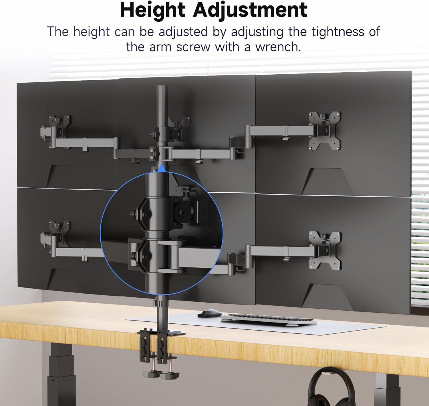 Suptek Hex LED LCD Monitor Stand up Desk Mount Extra Tall 31.5 inch Pole Heavy Duty Fully Adjustable Stand for 6 / Six Screens up to 27 inch (MD68126)