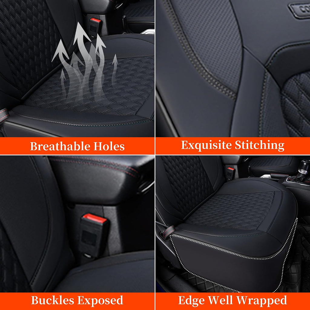 Coverado Seat Covers for Jeep Wrangler, 4 Door Leather Custom Car Seat Covers, Front & Rear Seat Cushion Protector Fit for Jeep Wrangler JL Seat Covers 4-Door Sahara Sport Rubicon 2018-2026 (Black)