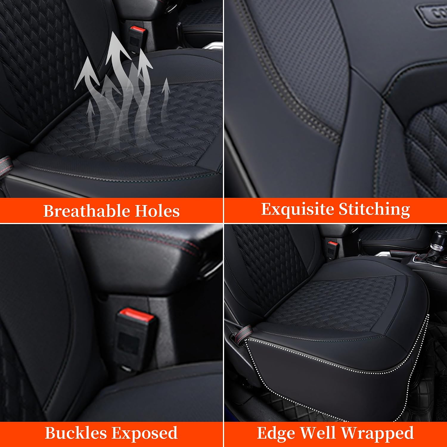 Coverado Seat Covers for Jeep Wrangler, 4 Door Leather Custom Car Seat Covers, Front & Rear Seat Cushion Protector Fit for Jeep Wrangler JL Seat Covers 4-Door Sahara Sport Rubicon 2018-2026 (Black)