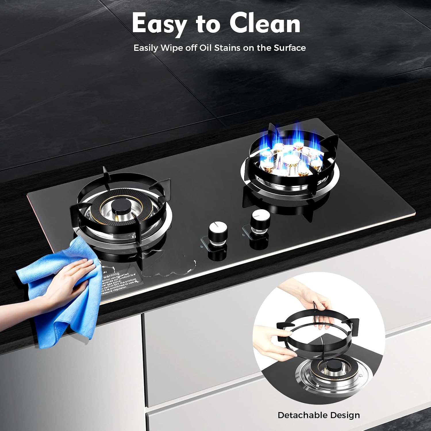 Dual Burner Gas Stove 5.2KW & 4.2KW - Professional Cooking with Flame Failure Protection & Tempered Glass Top for Home Cooks, Countertop/Embedded Installation