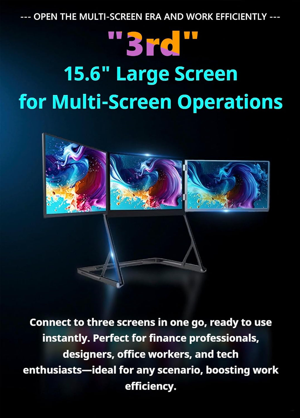 Laptop Screen Extender Triple Monitor Mount Stand Triple Screen Laptop Monitor Extender, Portable 3 Screen Display with Single USB-C, Foldable Aluminum Multi-Monitors for Office (1 Set)