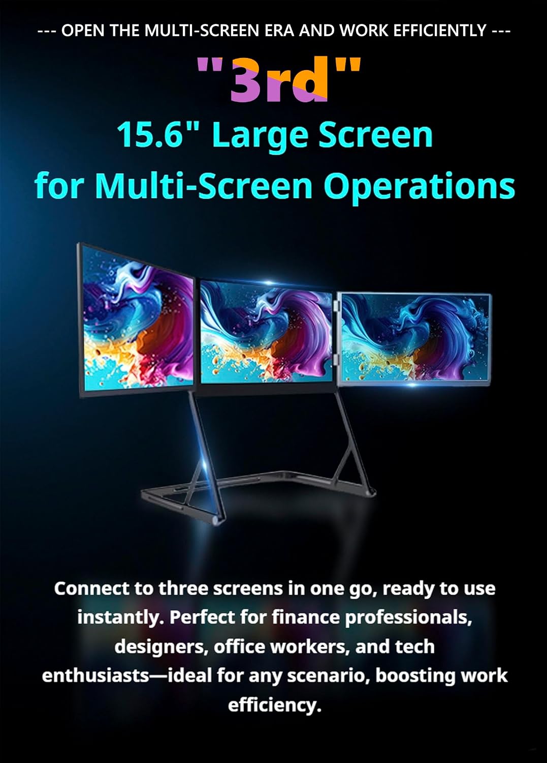 Laptop Screen Extender Triple Monitor Mount Stand Triple Screen Laptop Monitor Extender, Portable 3 Screen Display with Single USB-C, Foldable Aluminum Multi-Monitors for Office (1 Set)