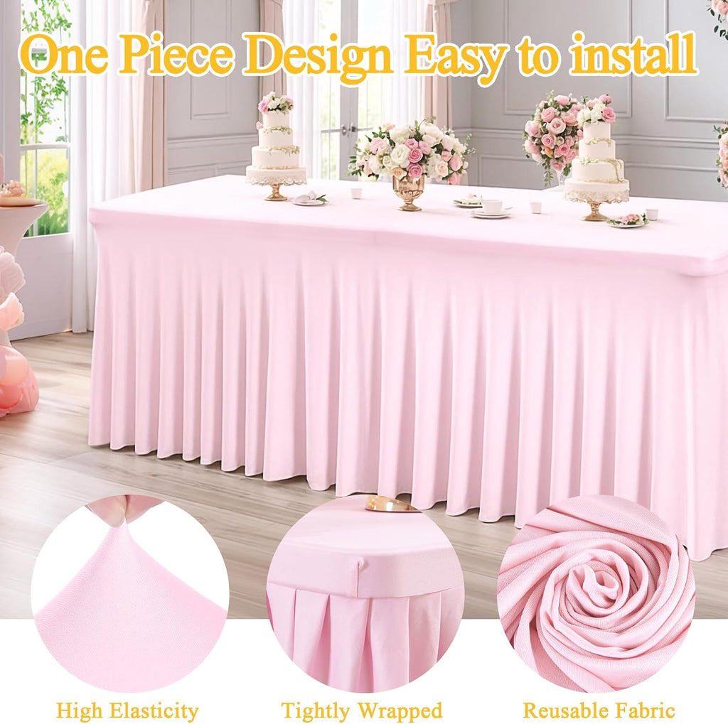 6 Packs Baby Pink Spandex Tableclothes for 8 Foot Rectangle Table, Spandex Table Covers 8FT Stretch Table Skirts Rectangle Wrinkle Free Fitted Table Cover for Event, Wedding, Banquet & Parties