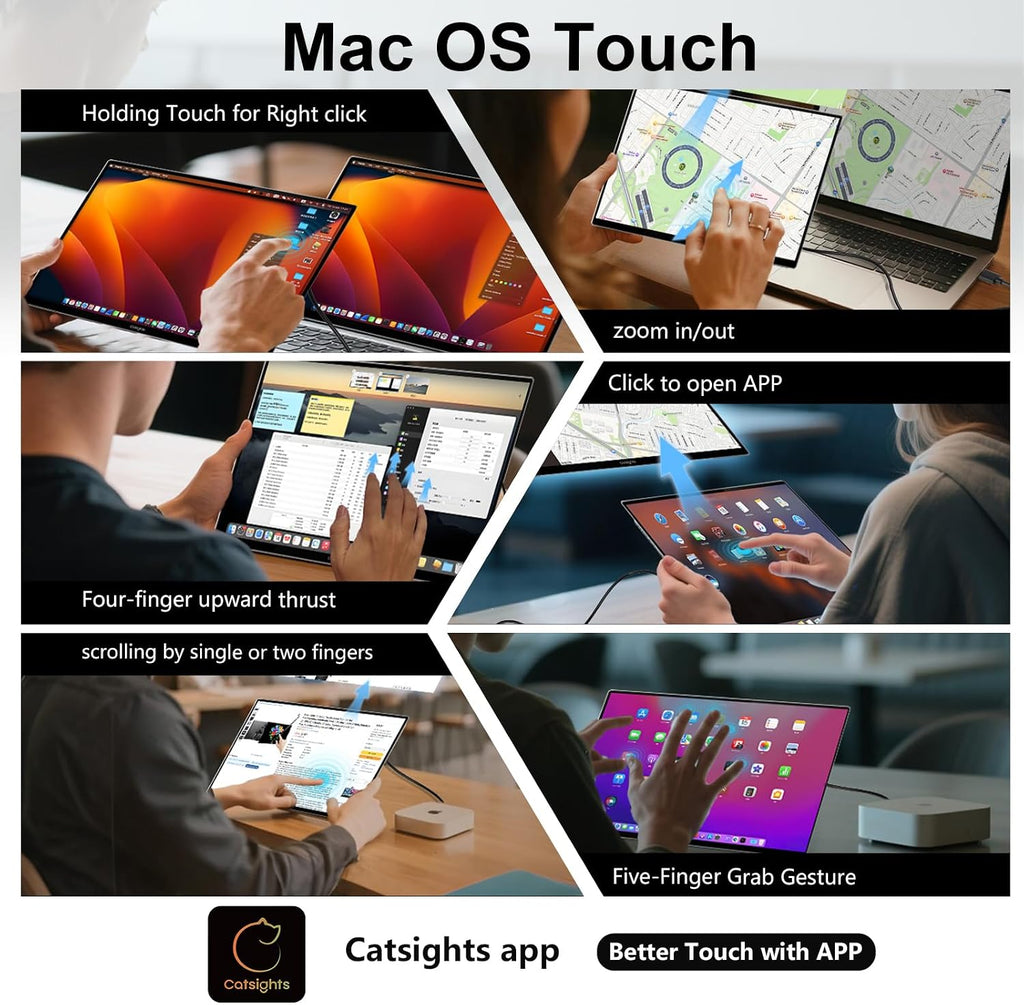 Portable Monitor Touchscreen for Mac 13.3' 2.5K Touch Screen Monitor with Protective Sleeve, USB-C Plug & Play 1500:1 0.22' Laptop Screen Extender for Mac Laptop PC with Stand and Stylus