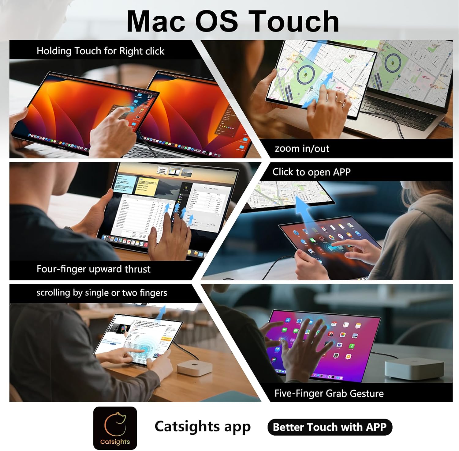 Portable Monitor Touchscreen for Mac 13.3' 2.5K Touch Screen Monitor with Protective Sleeve, USB-C Plug & Play 1500:1 0.22' Laptop Screen Extender for Mac Laptop PC with Stand and Stylus