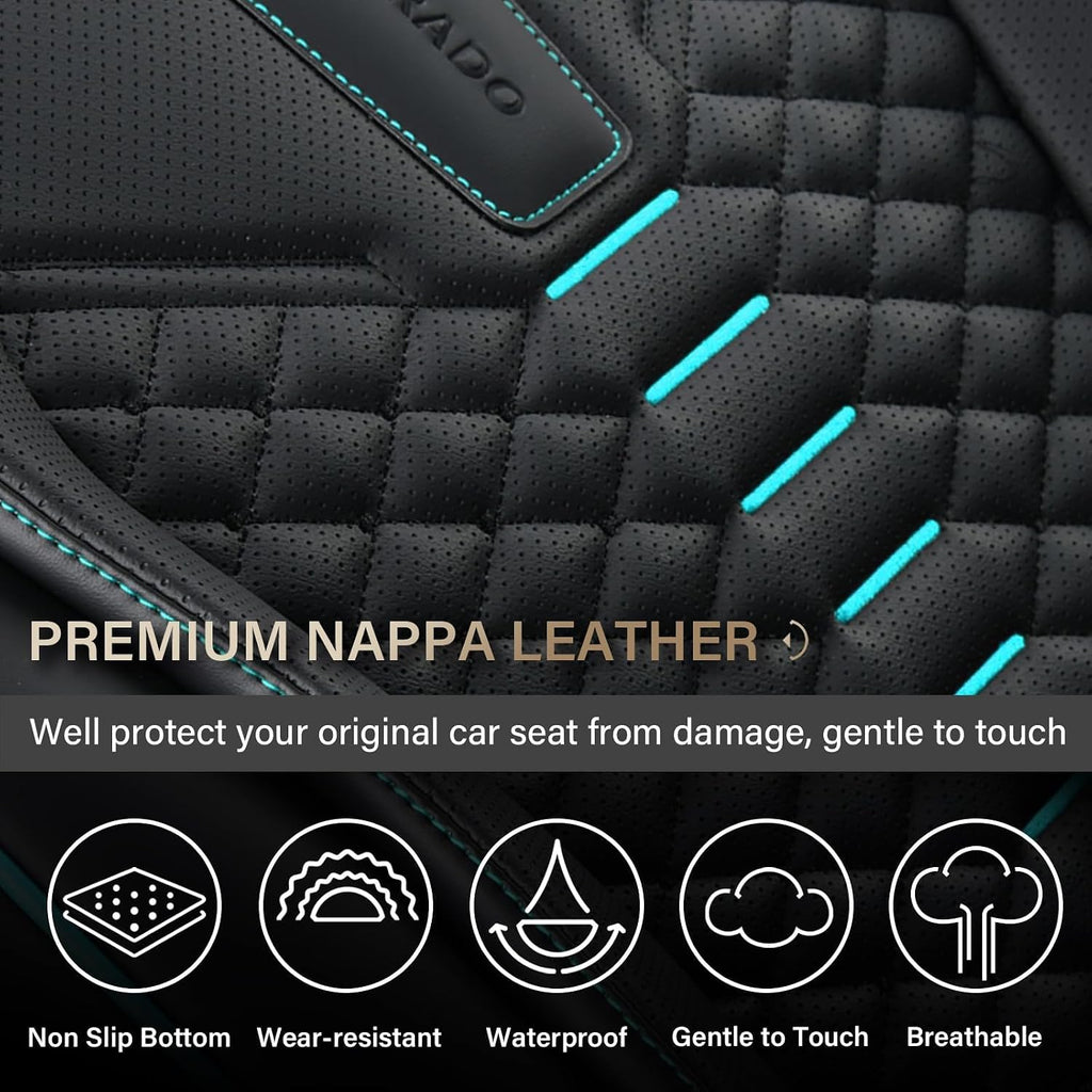 Coverado Seat Covers, Car Seat Cover Front Seats, 2 Pack Universal Seat Covers for Cars, Nappa Leather Waterproof Seat Cover, Car Seat Protectors, Front Seat Cover Fit for Most Cars, Black&Blue