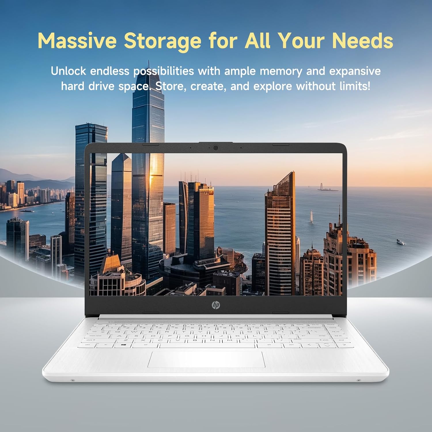 HP 14 Premium HD Portable Laptop Computer Students Business, Quad-Core Intel Celeron Processor, 16GB RAM, 320GB Storage(64GB eMMC+256GB Ghost Manta SD Card), 1 Year Office 365, HDMI, Win 11