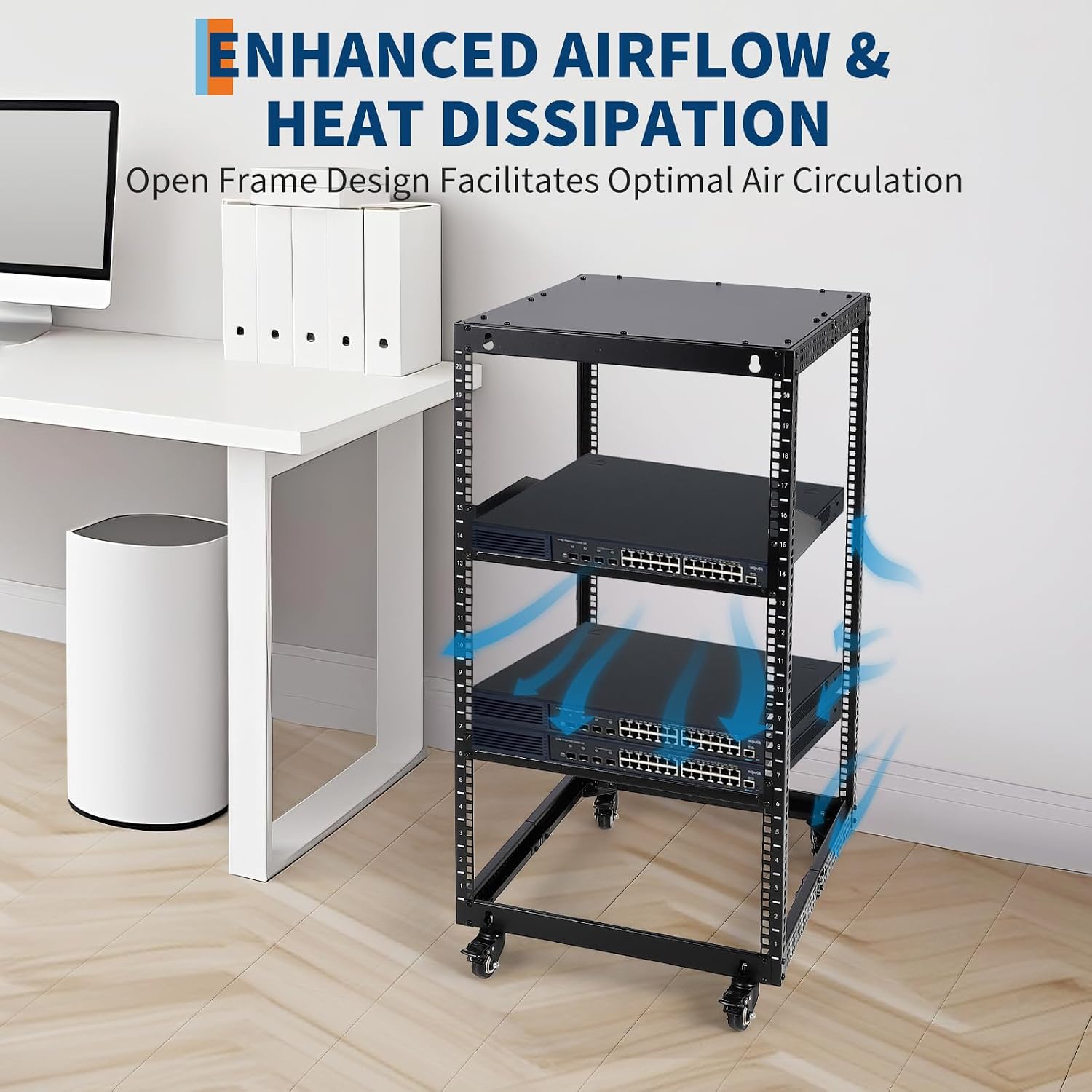 20U Open Frame Network Rack, Heavy Duty Steel Server Rack Shelf,Support Wall Mount and Floor Standing Use for IT Equipment and AV Gear, Adjustable Height 22-40in