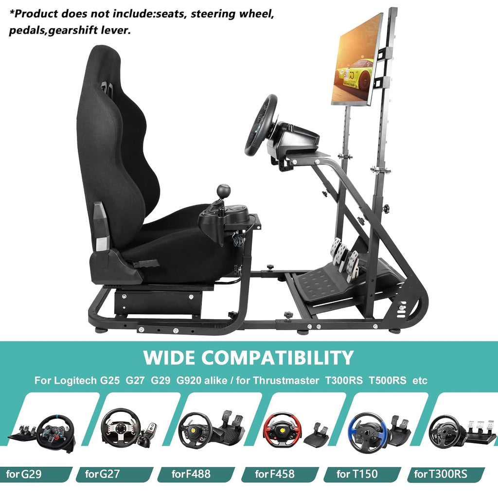 Dardoo Racing Simulator Cockpit with Monitor Stand Fits for Logitech G29 G920, for Thrustmaster T80 T150,for Fanatec, for PS4, for PC, Racing Stand Not Included Shifter, Wheel,Pedals,Display and Seat