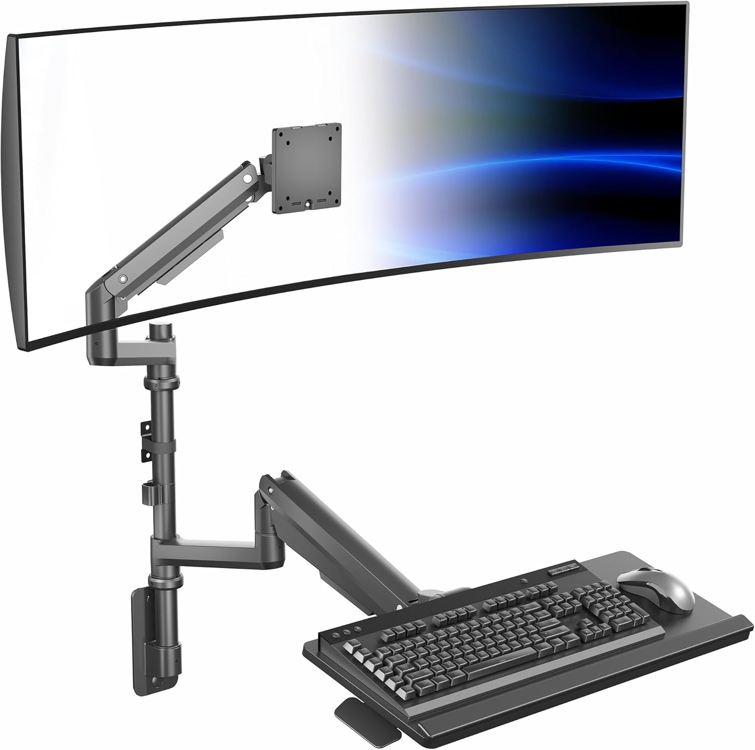 VIVO Sit-Stand Heavy Duty Ultrawide Monitor Wall Mount for Screens up to 49 inches with Height Adjustable Keyboard and Mouse Tray, Pneumatic Arm Computer Workstation, MOUNT-V120KB35C