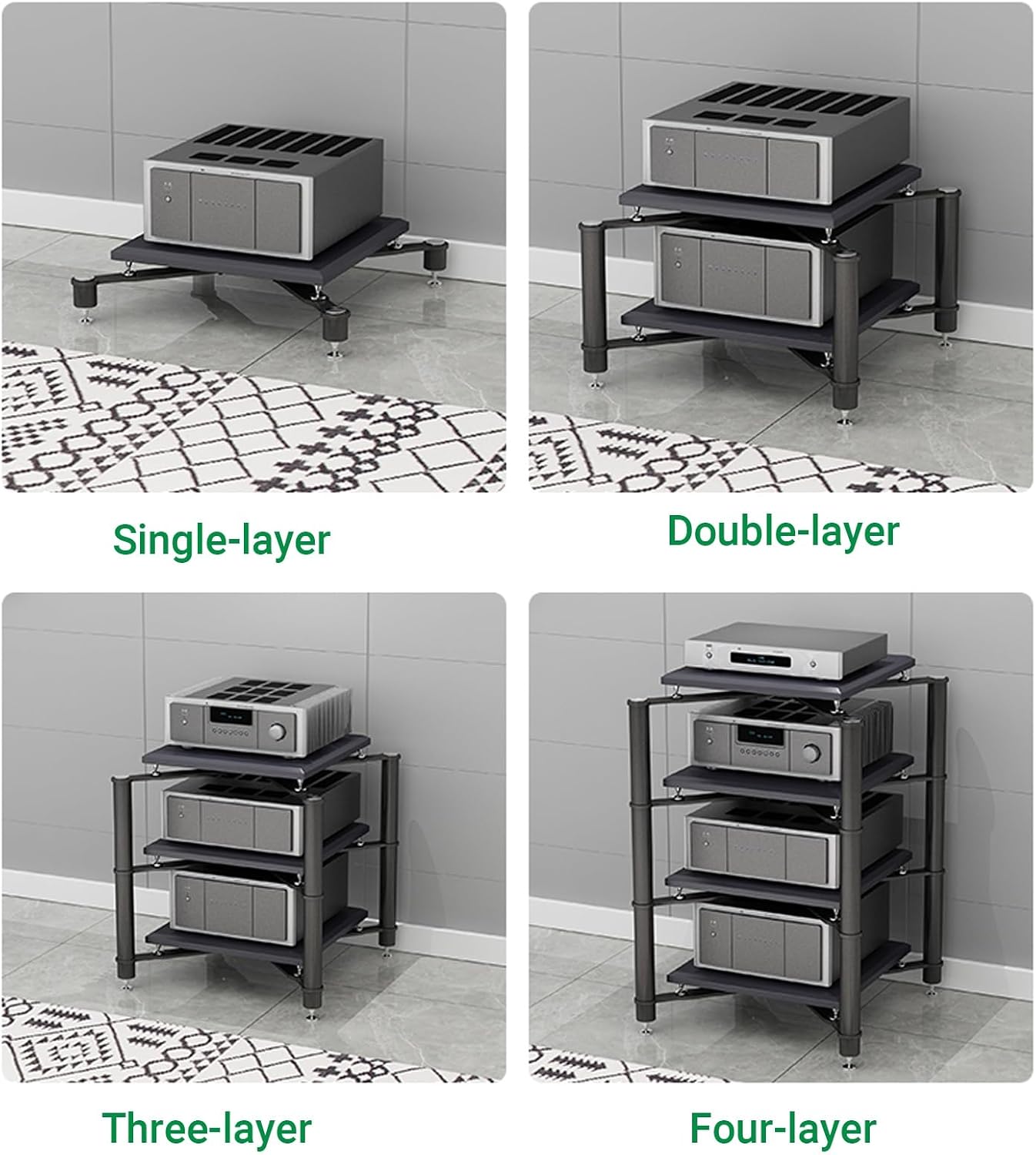 1/2/3/4-layer av Media Stand,Audio Equipment Rack,Corner Media Cabinet,Stereo Cabinet,Audio-Video Shelving,for Family Entertainment Center(Black,2-Layer)