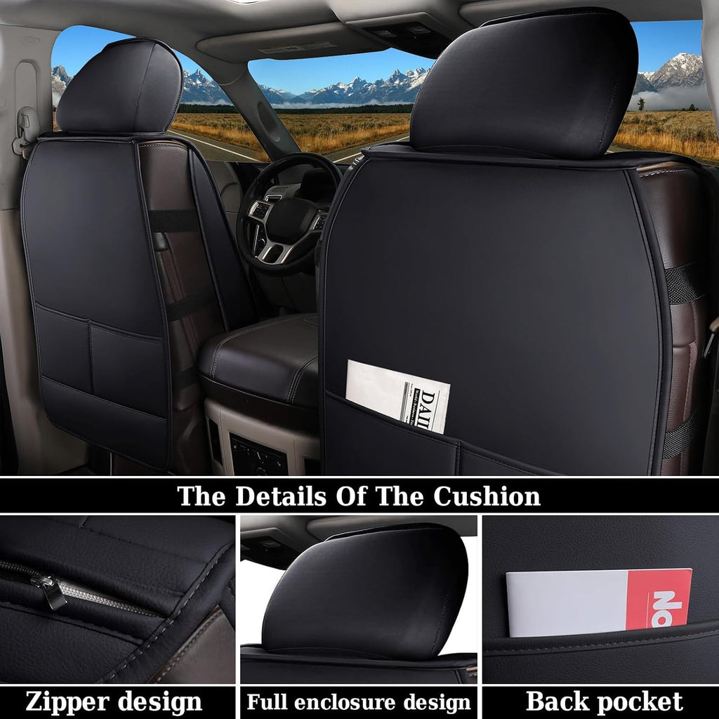 Coverado Car Seat Covers Compatible with Dodge Ram 2002-2026 1500 2500 3500 Pickup Limited Laramie Big Horn Waterproof Leather Seat Protectors Fit Dodge Ram Crew Cab& Quad Cab(2PCS, Black)