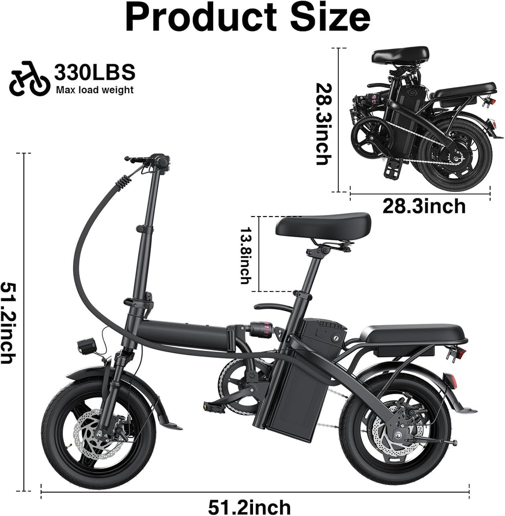 Electric Bike for Adults and Teens, 560-740W Motor, 20-25MPH Compact Commuter Folding Ebike, 32 Miles Range, 48V 10Ah Battery, 3-Level Pedal Assist, 14' Foldable Electric Bicycle, UL 2849 Certified