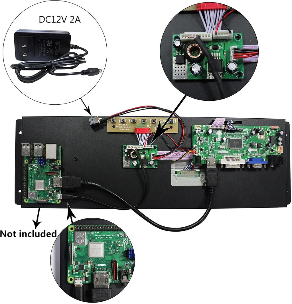 VSDISPLAY 14.9' 1280X390 LCD Screen LTA149B780F with VGA DVI Audio LVDs Controller Board 68676, Wall-Mounted,Work as Marquee Monitor, for Minor Cabinet Alterations