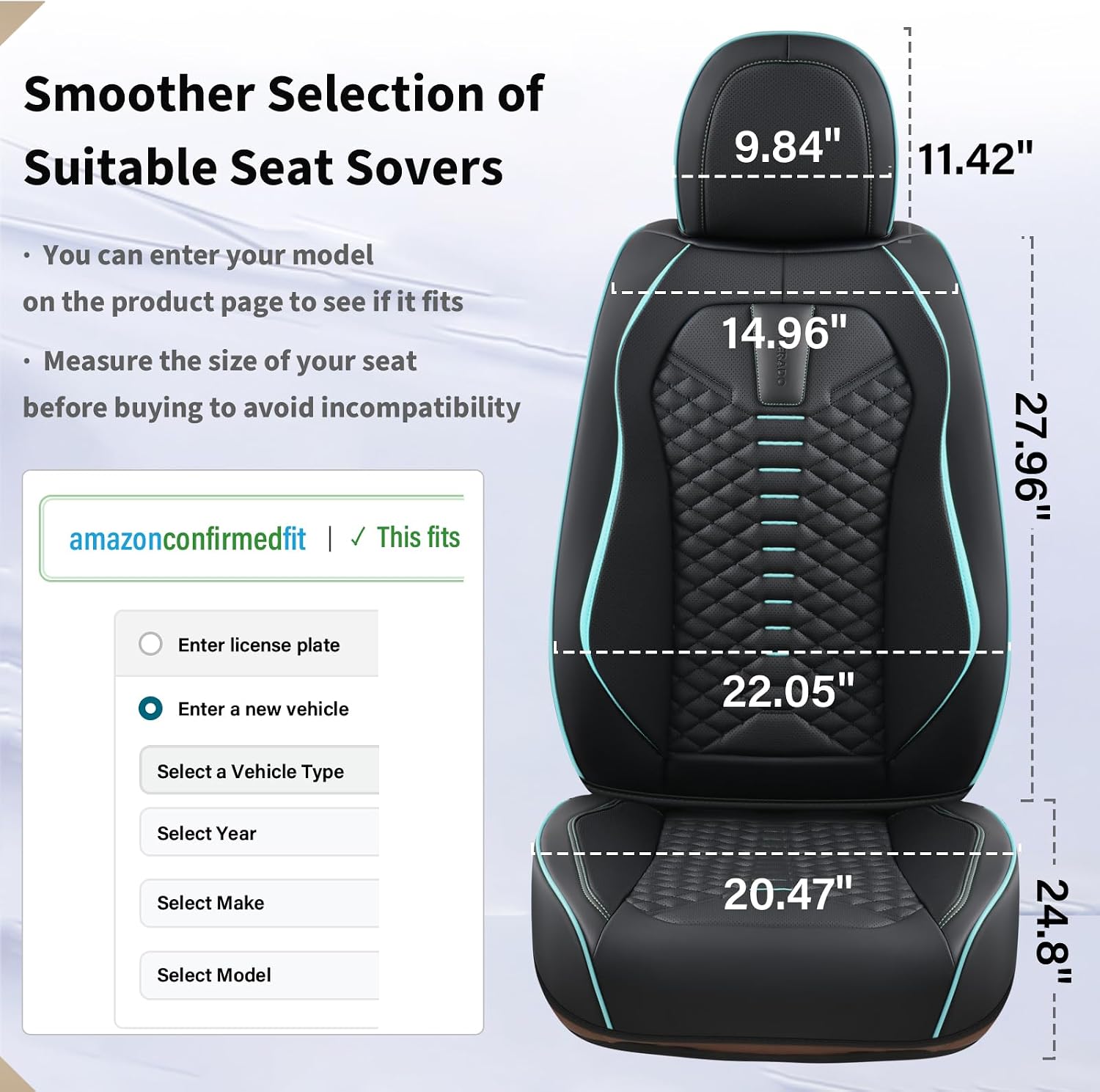 Coverado Leather Seat Covers, Car Seat Covers Full Set, Nappa Leather Seat Covers for Cars, Car Seat Protector Waterproof, Black Car Seat Cover, Universal Seat Cover Fit for Most Cars(Black&Blue)