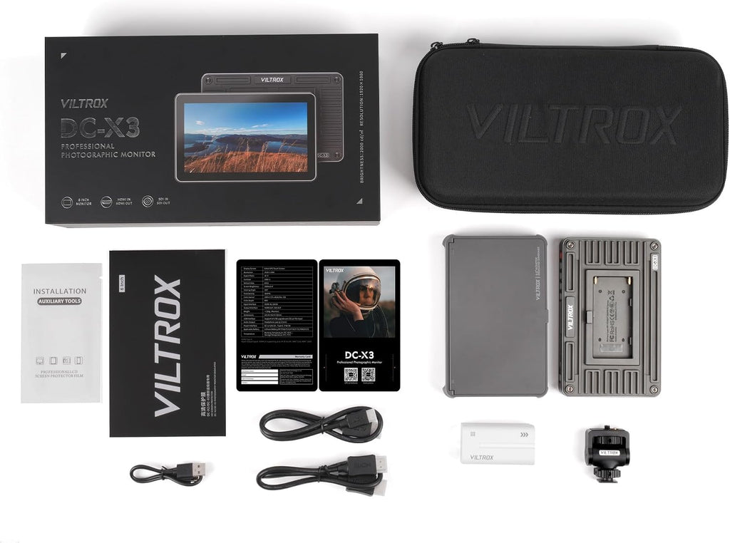 VILTROX DC-X3 Touchscreen Camera Monitor Kit with Rig Cage, 2000 nits 4K SDI HDMI in/Out Video Field Monitor Kit with Sunshade Hood, 3D LUT, Waveform, Histogram & Vectorscope Tools, Black