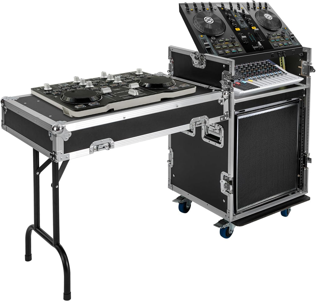 12U PA DJ Rack with DJ Table Tops, 661LBS Recording Studio Racks Audio Equipment Cabinet, Mobile Stereo Rack with Lockable Wheels for Studio/Wedding (12U)