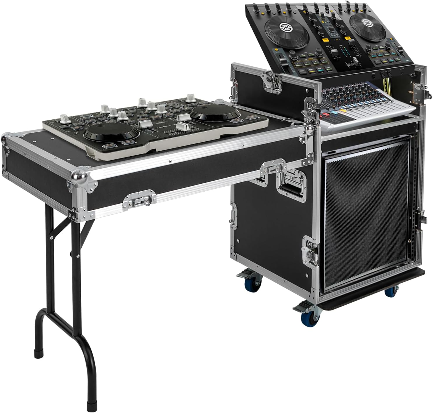 12U PA DJ Rack with DJ Table Tops, 661LBS Recording Studio Racks Audio Equipment Cabinet, Mobile Stereo Rack with Lockable Wheels for Studio/Wedding (12U)