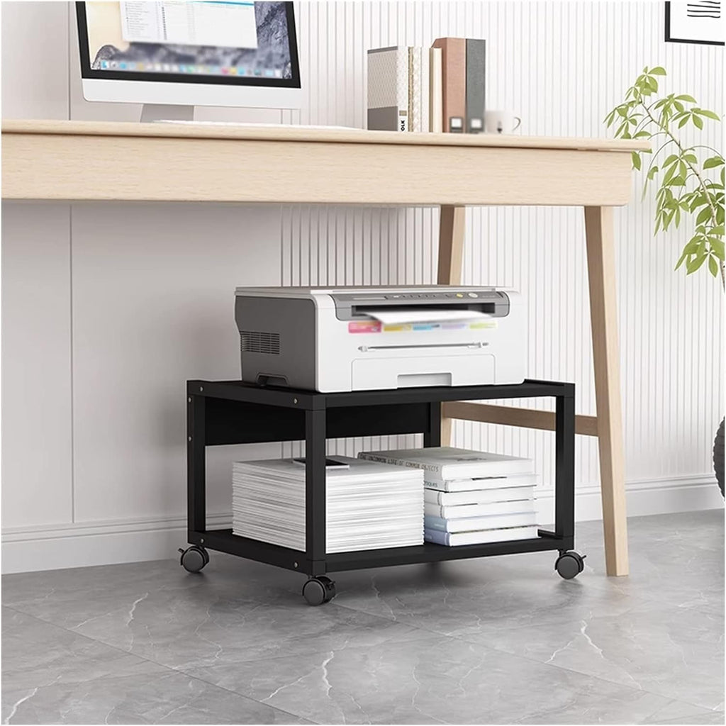 Printer Stand with Storage Printer Stand Under Desk Printer Stand Office Movable Printer Desk with 4 Wheels & Lock Mechanism for Mini 3D Printer, 2 Tiers, Black Printer Shelf