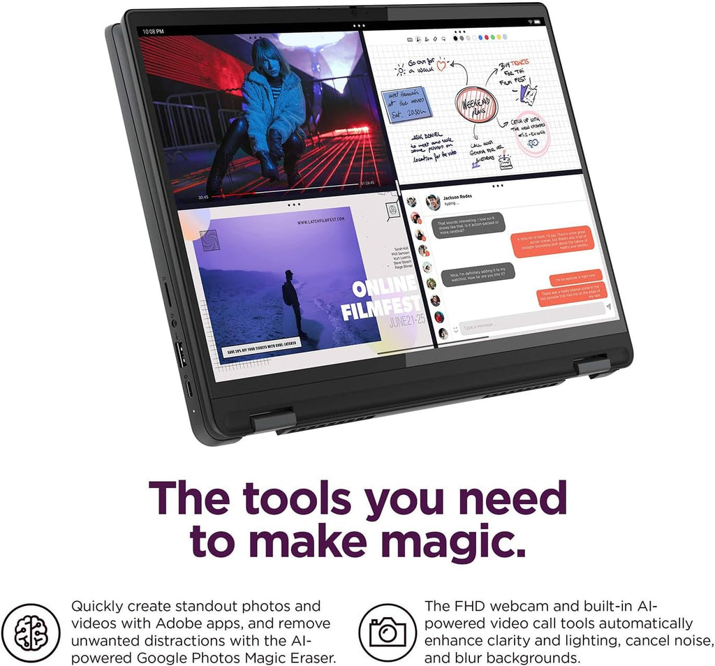 Lenovo IdeaPad Flex 5i Chromebook Plus 14' FHD+ 2-in-1 Touchscreen Laptop (Intel Core i3-1315U, 8GB RAM, 256GB Storage(128GB eMMC + 128GB SD Card)), Home, Students, Backlit, FHD Webcam, Chrome OS