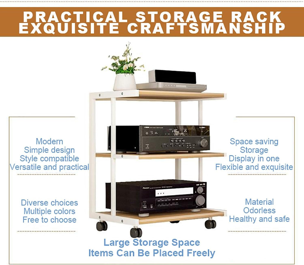 Rolling Display Cabinet - Mobile Media Stand & Audio Rack for Game Consoles, Stereo Equipment, TV Accessories - Corner Shelf with Ample Storage