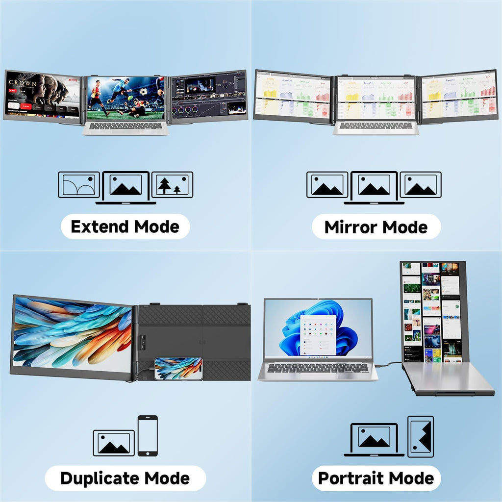 Triple Laptop Screen Extender 0.17' Ultra-Thin, 14' 1080P FHD Portable Monitor for Laptops 13-17.3', Laptop Monitor Extender 2.2 LB Lightest, USB-C HDMI Plug-Play for Mac Windows PS Switch Work Travel