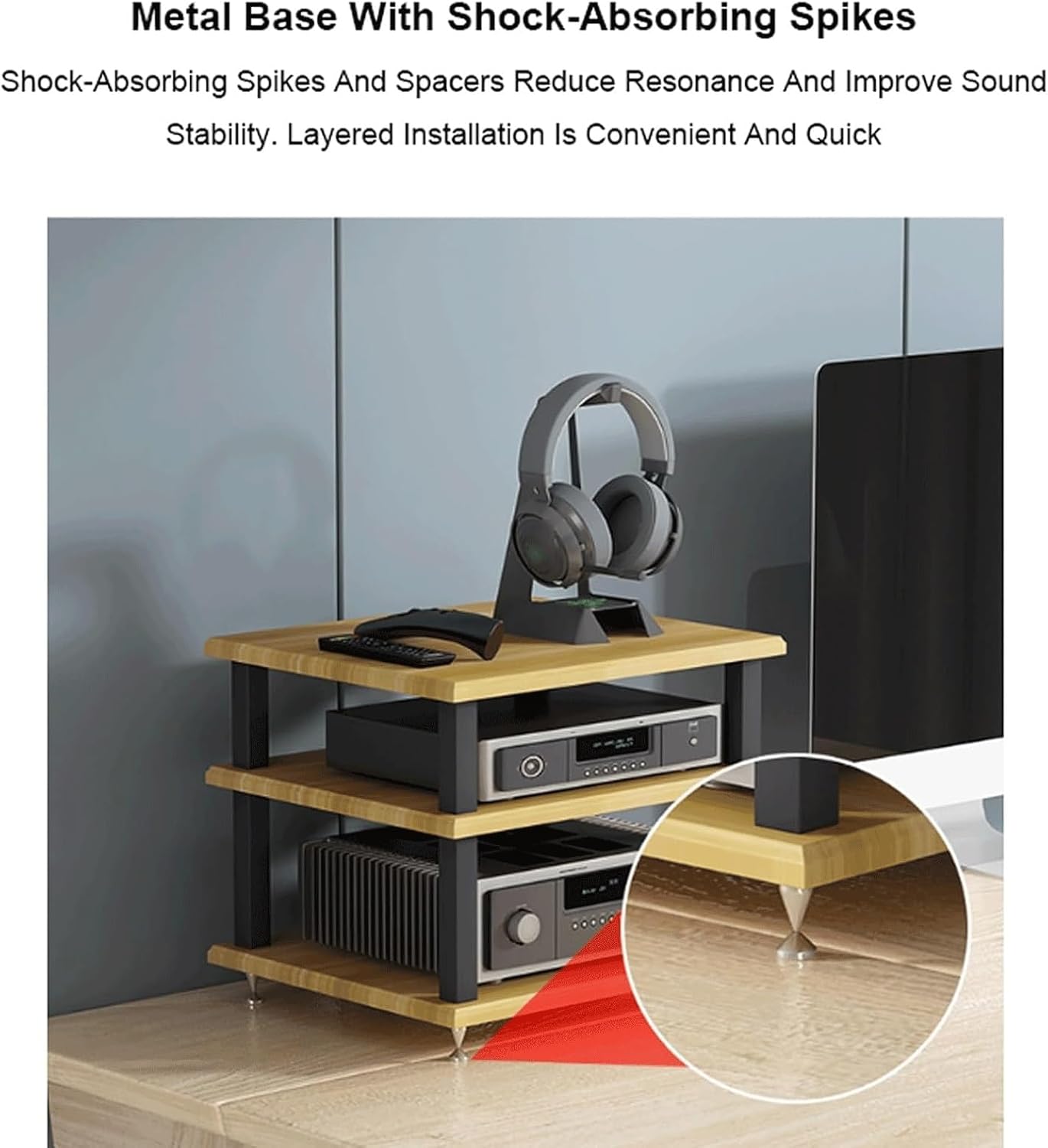Audio Rack 2/3/4 Tier Stereo Rack Audio Equipment Rack Audio Stereo Shelf Wooden HiFi Rack Audio-Video Shelving HiFi Rack Shock Durable(Brown,4 Tier)