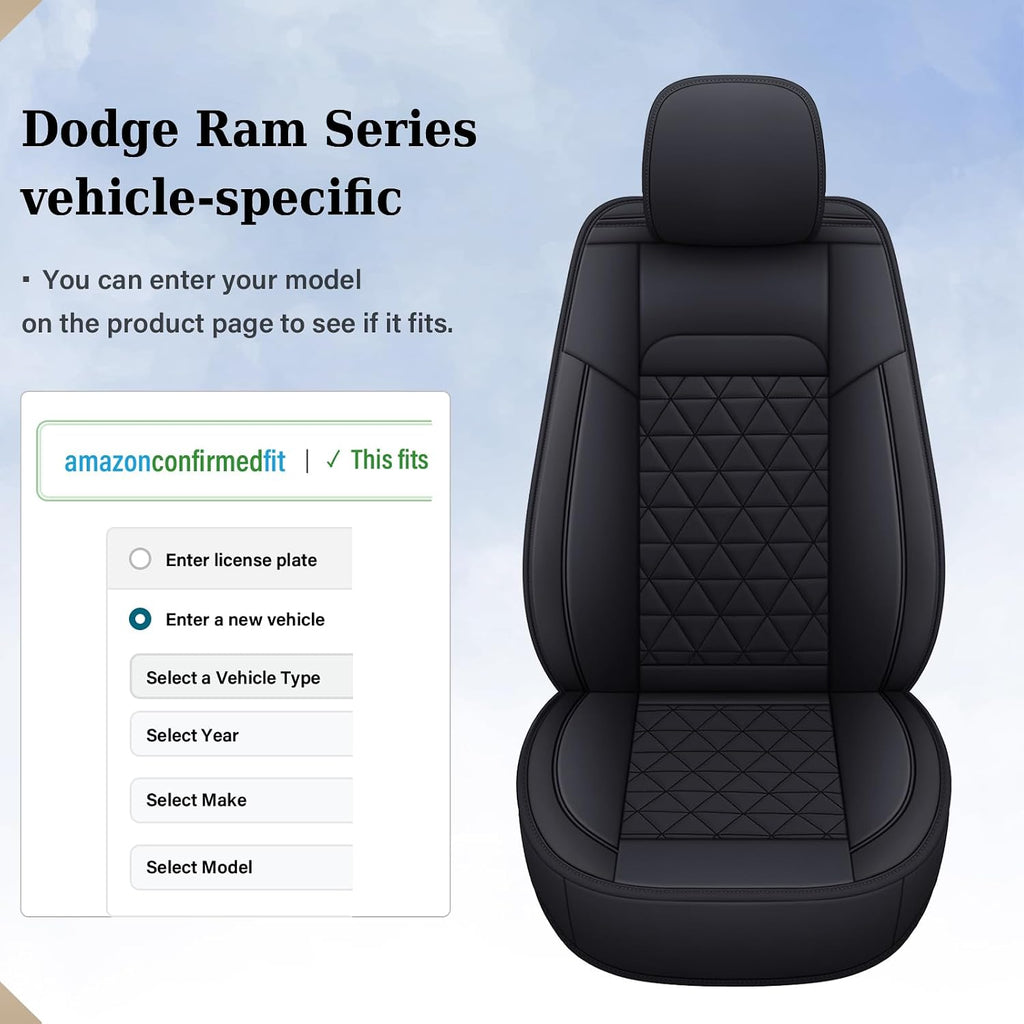 Coverado Car Seat Covers Compatible with Dodge Ram 2002-2026 1500 2500 3500 Pickup Limited Laramie Big Horn Waterproof Leather Seat Protectors Fit Dodge Ram Crew Cab& Quad Cab(2PCS, Black)