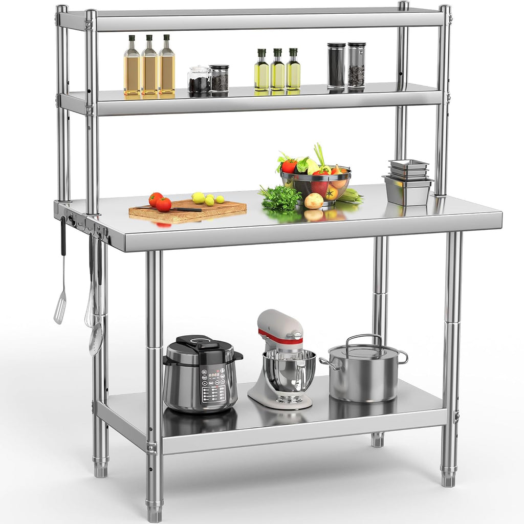 YITAHOME NSF Stainless Steel Table with Overshelf, 36' X 24' Work Table and 36' X 12' Shelf, Metal Prep Table for Home, Kitchen, Restaurant, Garage, Warehouse