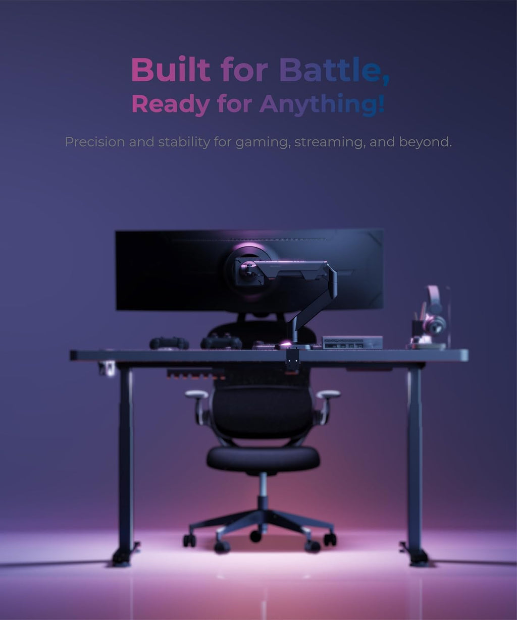 Modernsolid Heavy Duty Ultrawide Monitor Arm with RGB Lighting & USB Charging, Fits 34 to 49 inch Curved Screens, Supports 14 to 38 lbs, Adjustable Desk Mount, Gaming Setup, Black