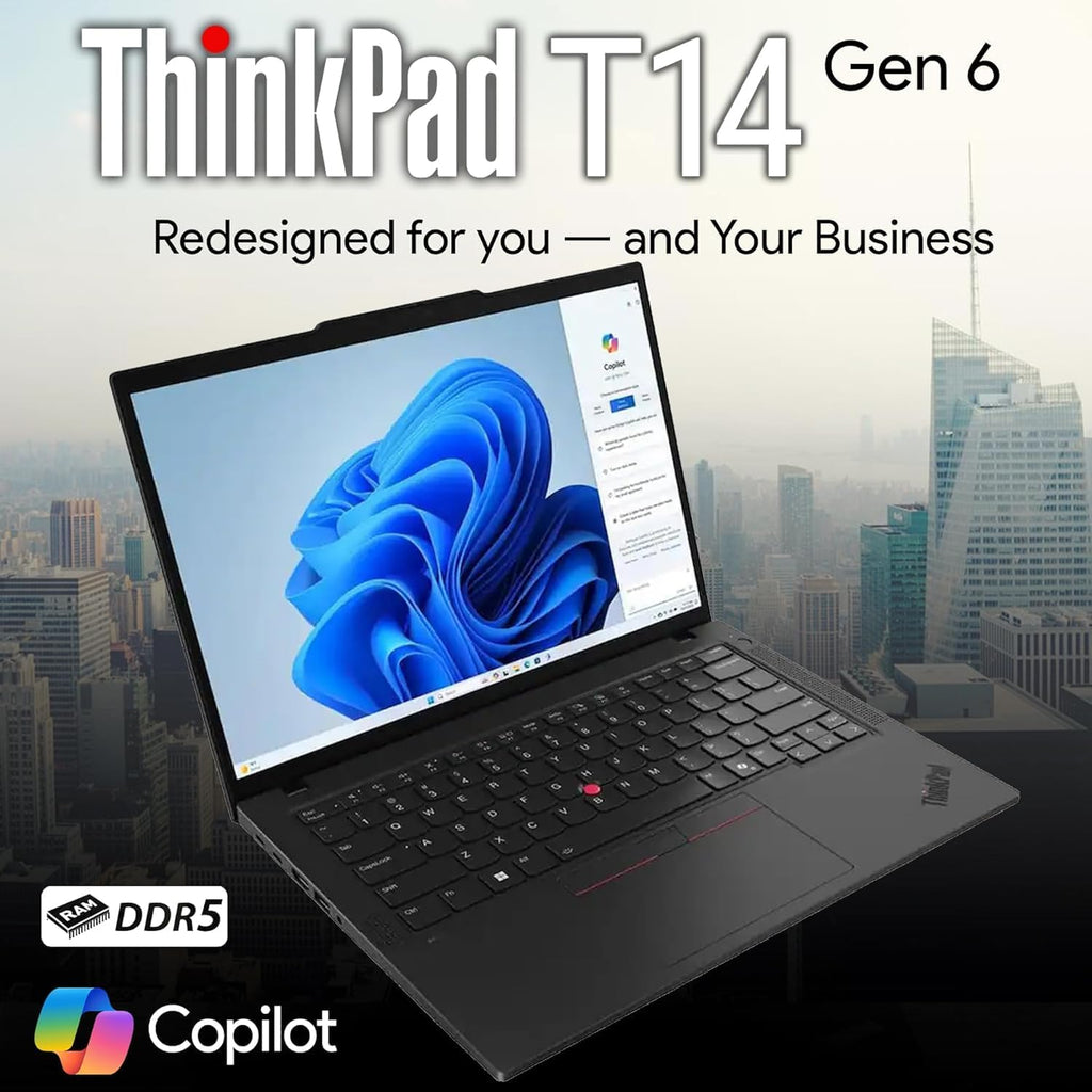Lenovo ThinkPad T14 Gen 6 Business Laptop 14' FHD+ IPS, Intel Ultra 5 225U, 32GB DDR5 RAM, 512GB SSD, 5MP HD Webcam, Fingerprint, Backlit, Wi-Fi 6E, 2 Thunderbolt 4, AI PC