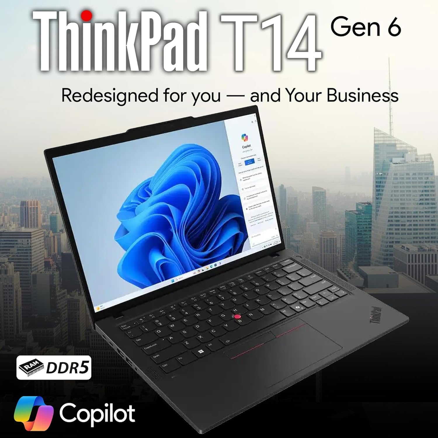 Lenovo ThinkPad T14 Gen 6 Business Laptop 14' FHD+ IPS, Intel Ultra 5 225U, 32GB DDR5 RAM, 512GB SSD, 5MP HD Webcam, Fingerprint, Backlit, Wi-Fi 6E, 2 Thunderbolt 4, AI PC