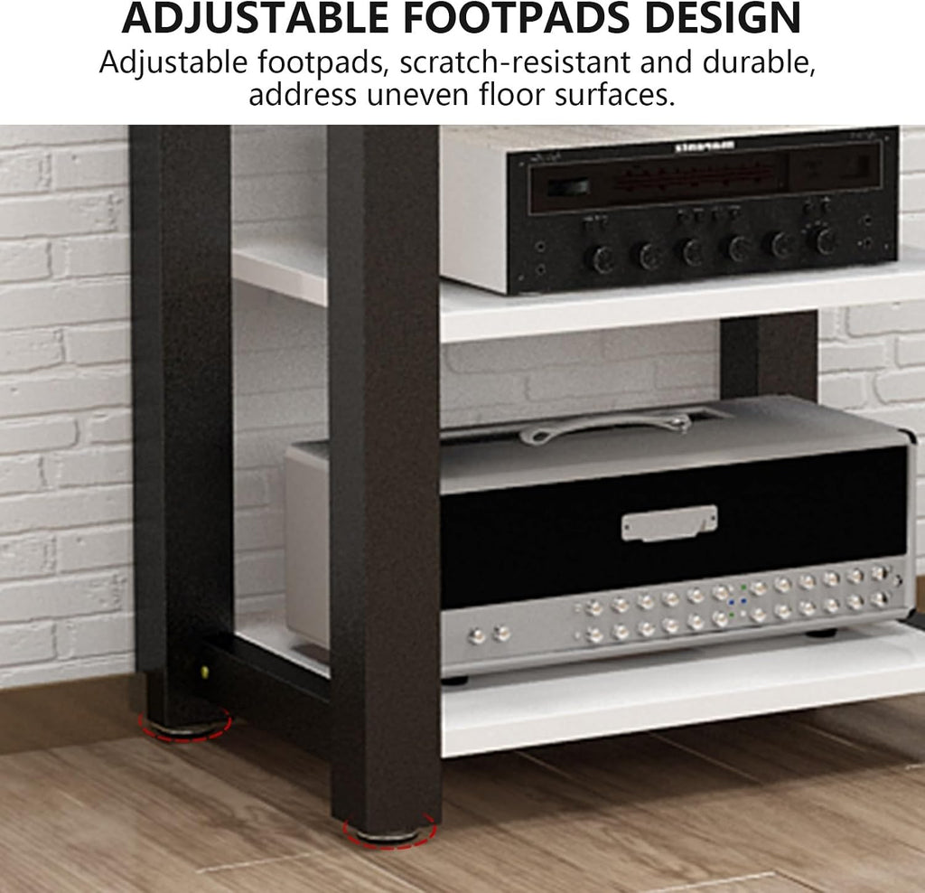 Stereo Racks and Stands, 2/3/4/5 Tier AV Media Stand, Audio Equipment Rack with Adjustable Shelves, Reinforced Steel Frame, Adjustable Footpads, for Home Theater(White,4 Tier 60x51x80cm)