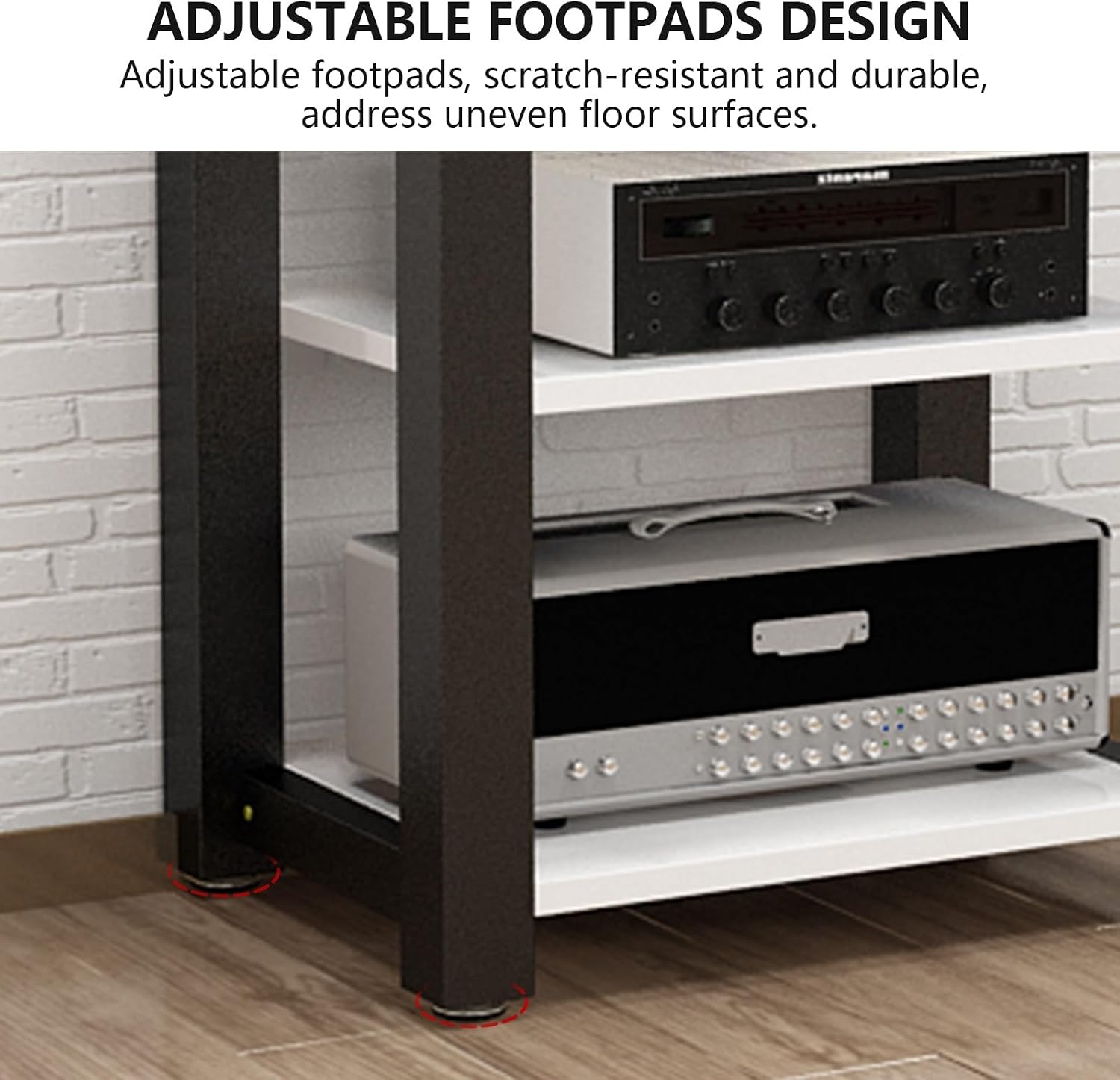 Stereo Racks and Stands, 2/3/4/5 Tier AV Media Stand, Audio Equipment Rack with Adjustable Shelves, Reinforced Steel Frame, Adjustable Footpads, for Home Theater(White,4 Tier 60x51x80cm)