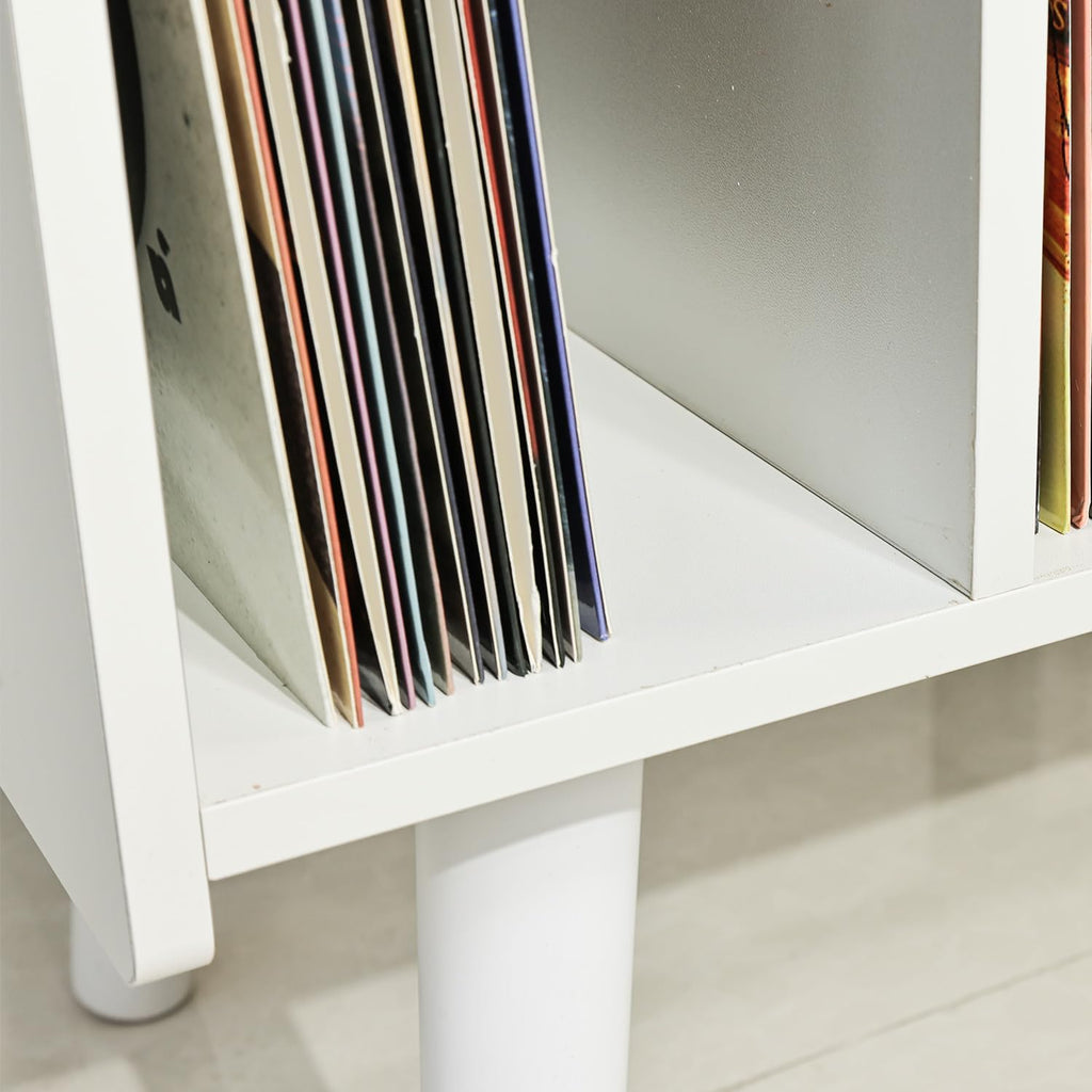 Record Player Stand with Vinyl Storage Holds Up to 300lb, Large Record Player Table Cabinet for Album Storage with Holder Vinyl Display Shelf, Wood Turntable Stand for Bedroom Living Room (White)