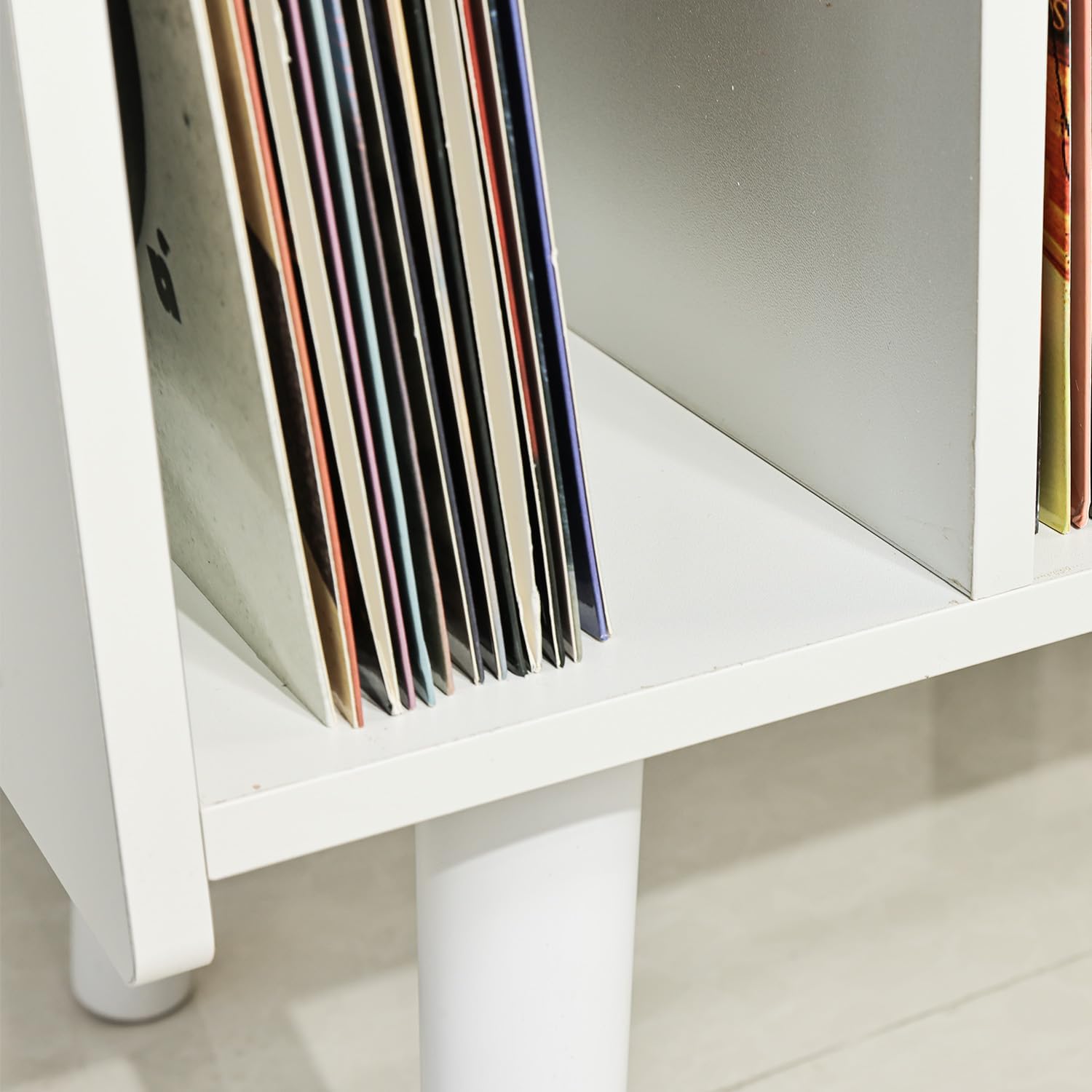 Record Player Stand with Vinyl Storage Holds Up to 300lb, Large Record Player Table Cabinet for Album Storage with Holder Vinyl Display Shelf, Wood Turntable Stand for Bedroom Living Room (White)