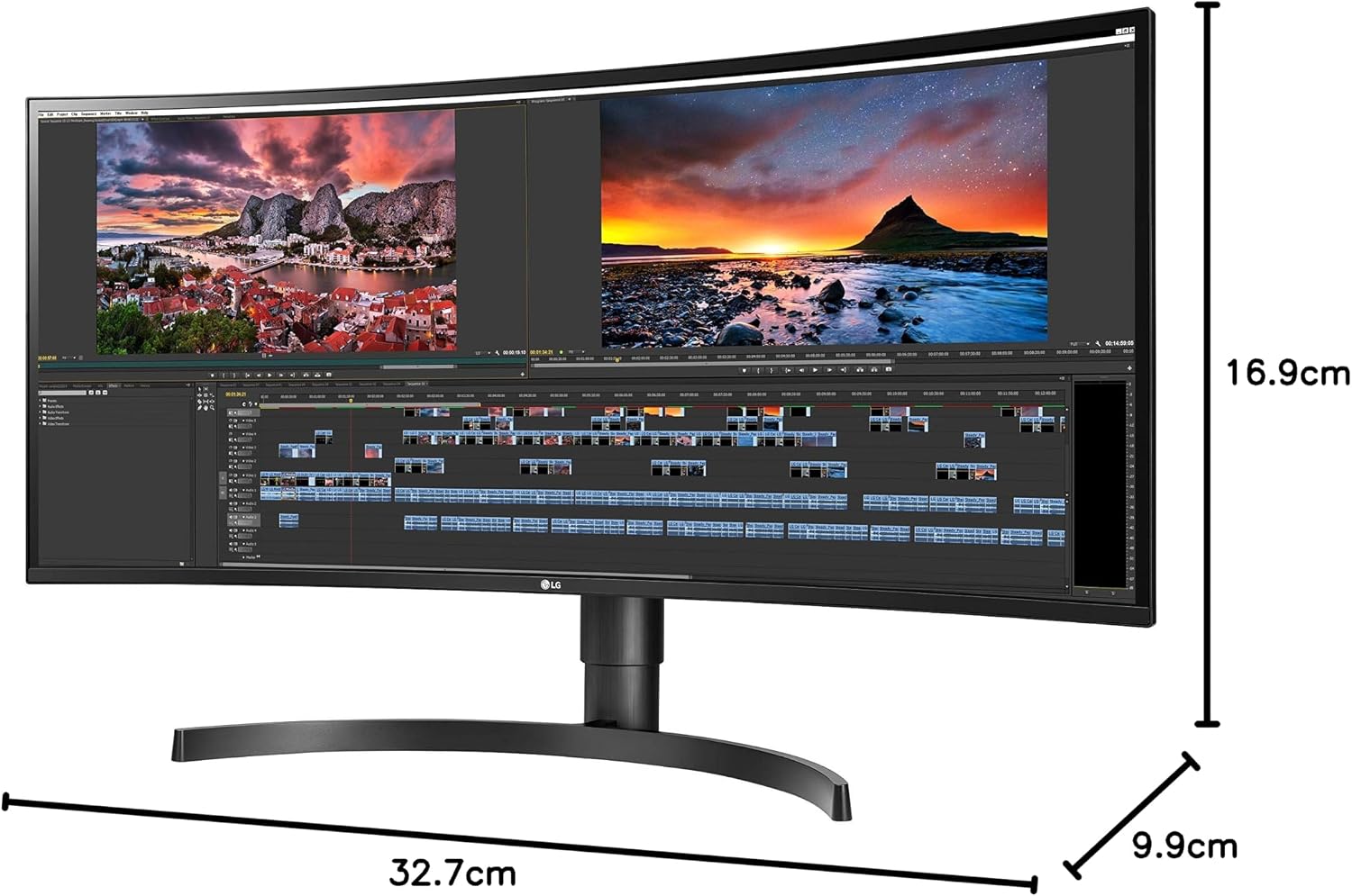 LG 34WN80C-B UltraWide Monitor 34' 21:9 Curved WQHD (3440 x 1440) IPS Display, USB Type-C (60W PD), sRGB 99% Color Gamut, 3-Side Virtually Borderless Design, Tilt/Height Adjustable Stand - Black