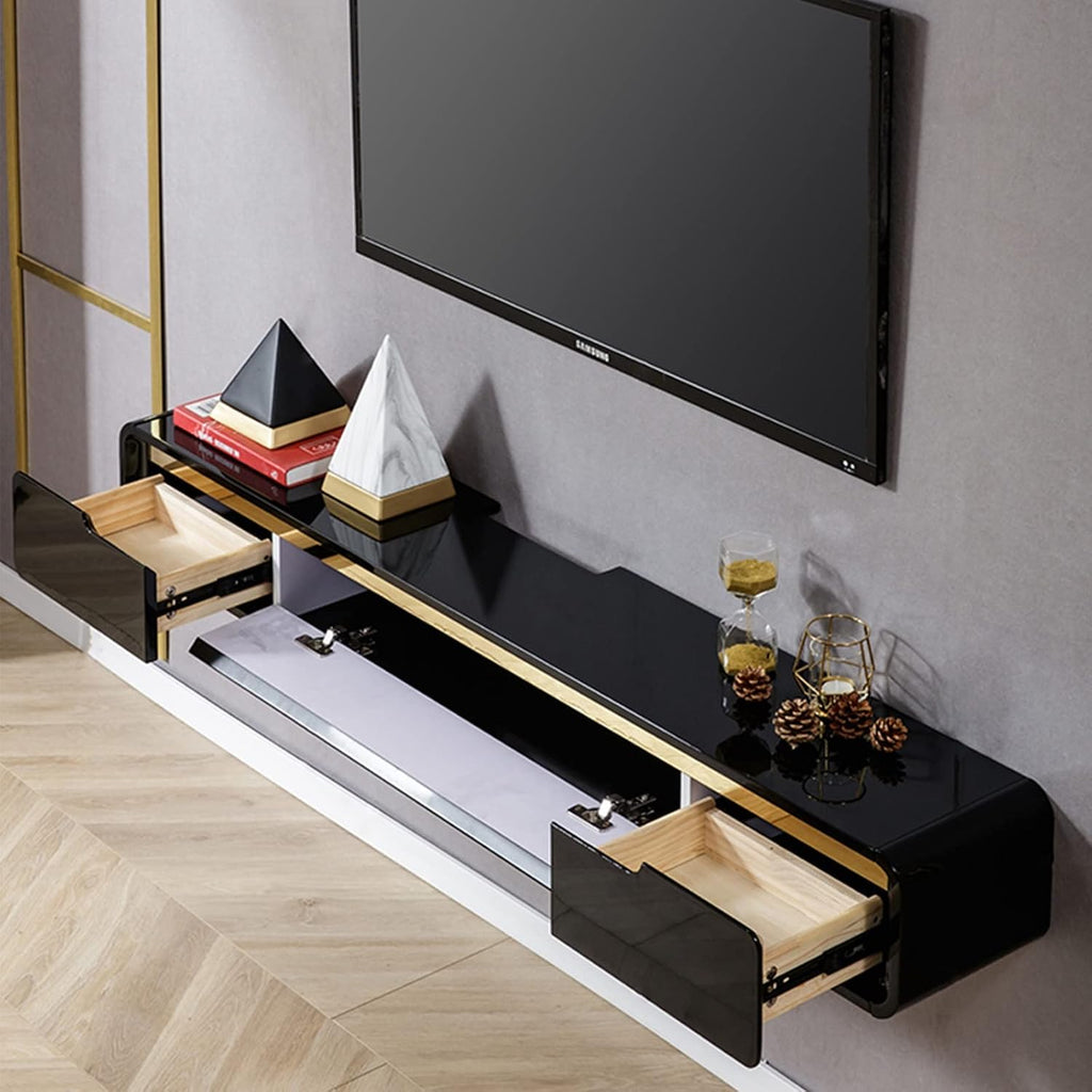 70.86in Floating TV Stand Wall Mounted Media Console with 2 Drawer White Floating Entertainment Center TV Cabinet Hanging Audio/Video Shelf for under tv for Living Room Bedroom storage (A, 70.86IN)