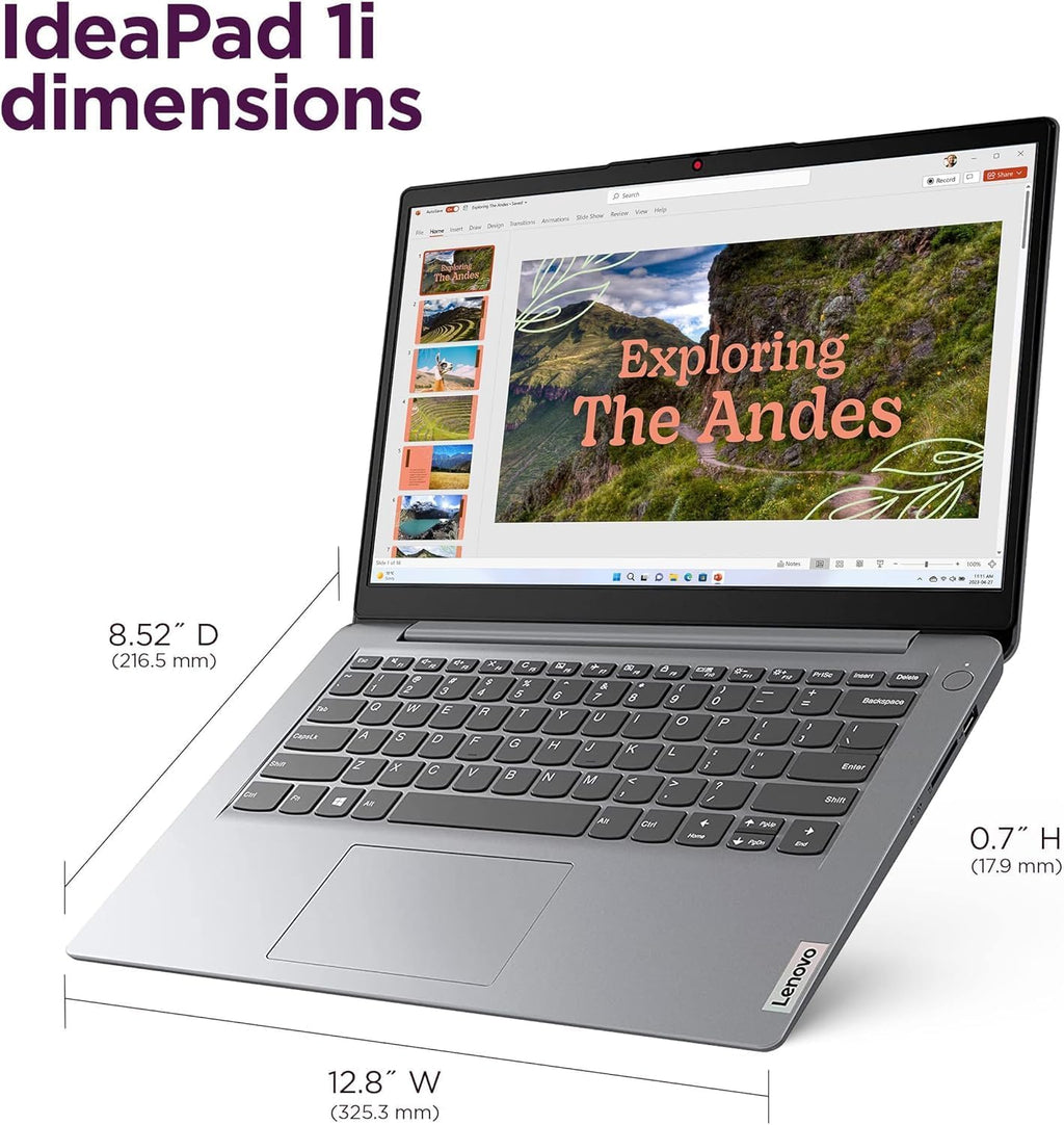 Lenovo IdeaPad 1i Student Laptop, 14' Anti-Glare HD Display, Intel Dual Core Processor, 12GB RAM, 256GB SSD+128GB eMMC, Intel UHD Graphics, Wi-Fi, Windows 11 Home, with 5ave 6-in-1 Accessory Kit