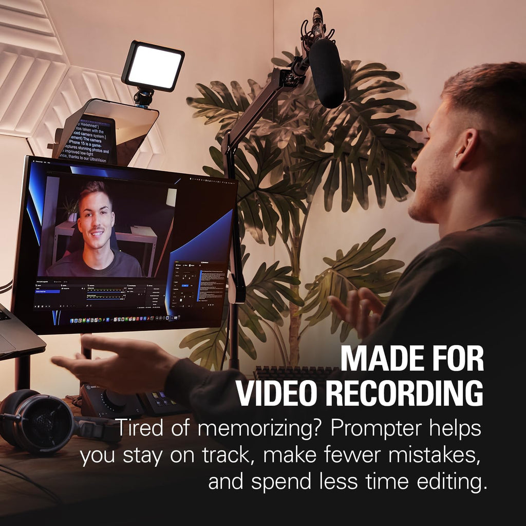 Elgato Prompter â€' Teleprompter with Built-in Screen for YouTube, Twitch, Zoom and More, 1080 Pixels, Supports DSLR/Webcam/Smartphone, Drag & Drop Monitor Display, Works with Mac/PC & Stream Deck