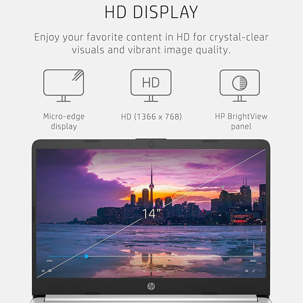 HP 2023 Newest 14' HD Ultral Light Thin Laptop, Quad-Core Intel Celeron Processor, 4GB RAM, 128GB (64GB eMMC+ 64GB SD), Wi-Fi, Upto 11 Hours, Windows 11 S + 1 Year Office 365+HubxcelAccessory, White