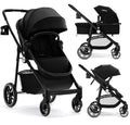INFANS 2 in 1 Baby Stroller, High Landscape Infant Stroller & Reversible Bassinet Pram, Foldable Pushchair with Adjustable Canopy, Storage Basket, Cup Holder, Suspension Wheels (Black)