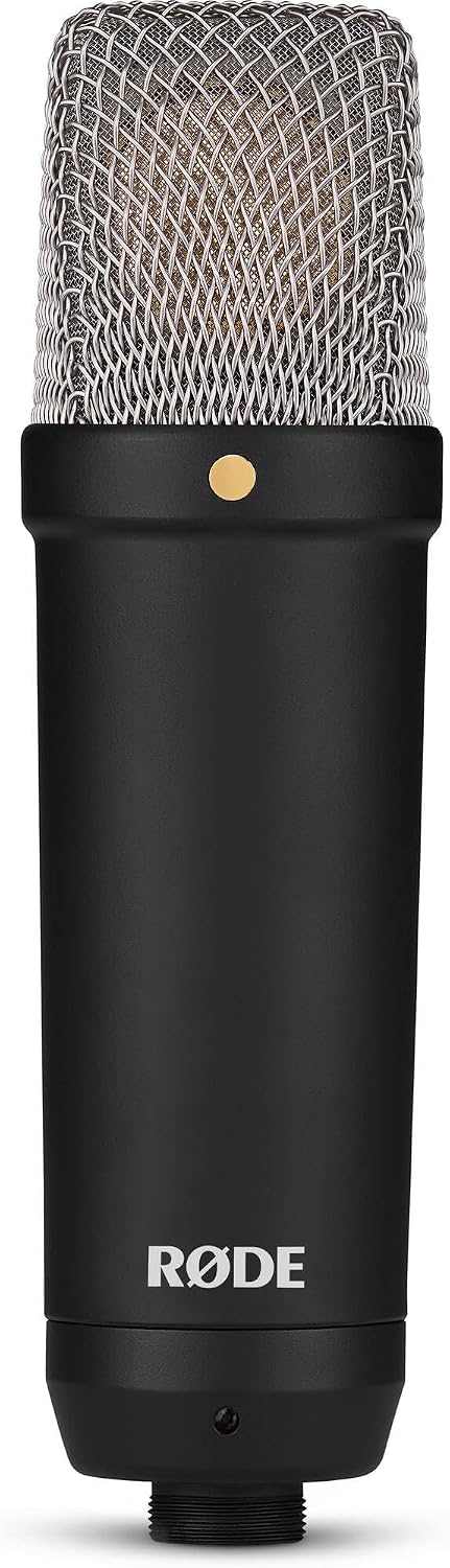 Rode NT1 Signature Black Large-Diaphragm Condenser Microphone Bundle with MS7701B Euro Boom Tripod Stand — 4 dBA Self-Noise XLR Studio Mic for Singing, Vocal Recording, Voice Over, Podcasting