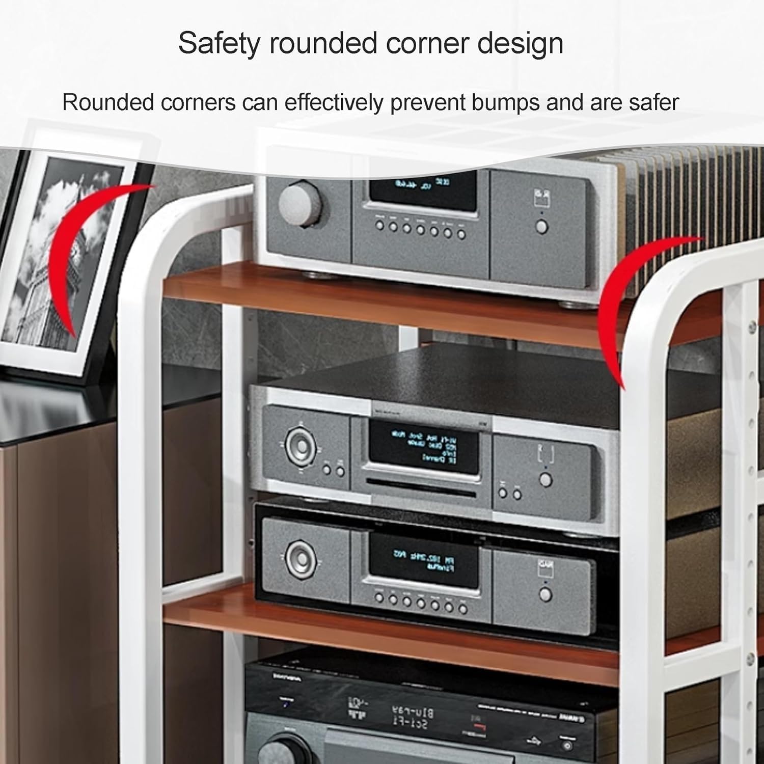 HiFi Rack Audio Cabinet for Media Component with Wheels and Adjustable Wooden Shelves Sturdy Storage Rack for Record Player, TV Box, Amplifier(White,50x42.5x90cm)