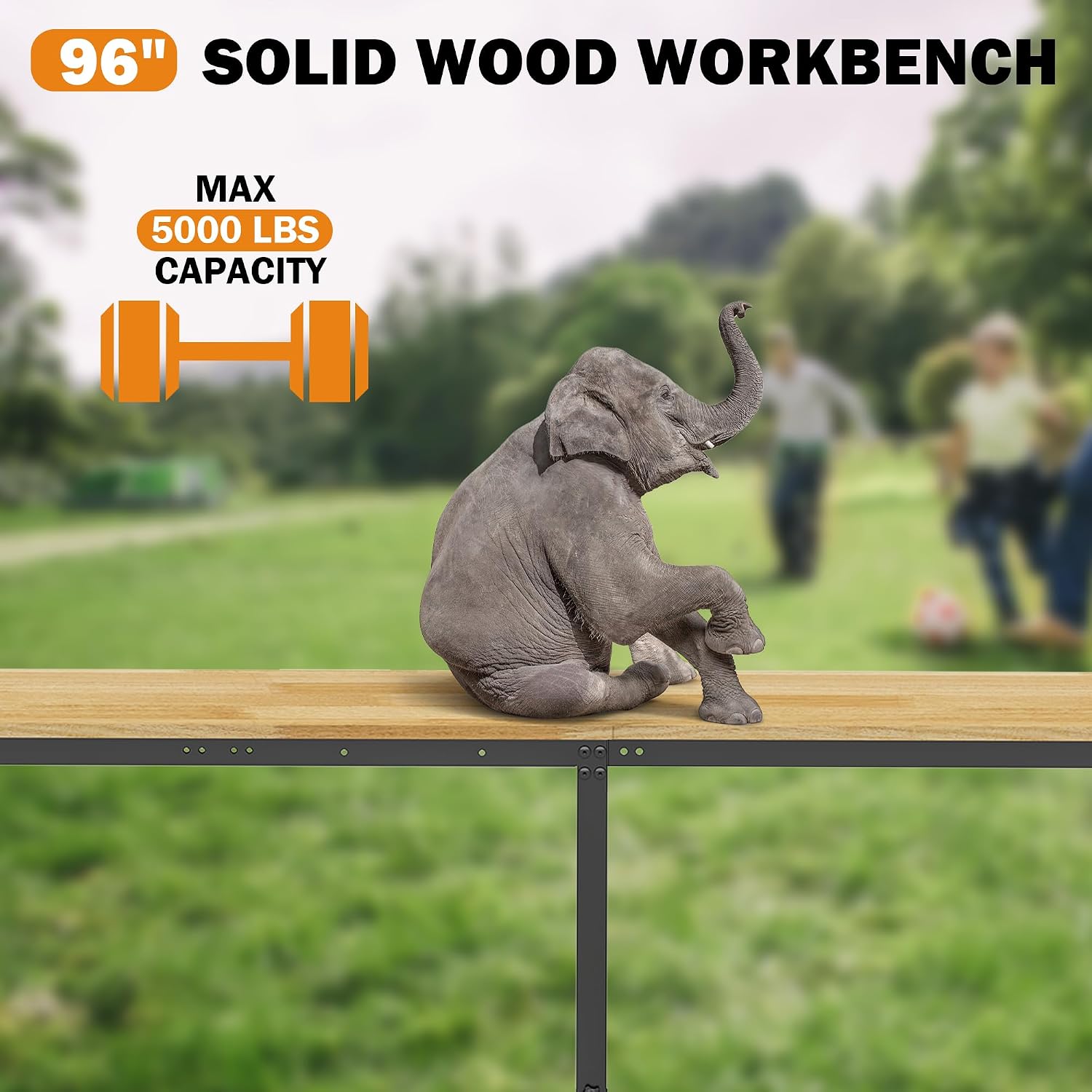 Betterhood 96' Adjustable Workbench, 5000 LBS Heavy Duty Work Table with Power Outlets & Pegboard, Rubber Wood Workstation for Garage, Workshop, Office, Home, Commercial