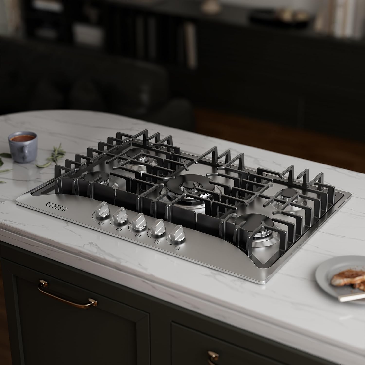 Empava 30 Inch Gas Cooktop with 5 World Class Made in Italy SABAF Burners, LPG/NG Convertible, Ideal RV Top Stoves for Kitchen, Stainless Steel