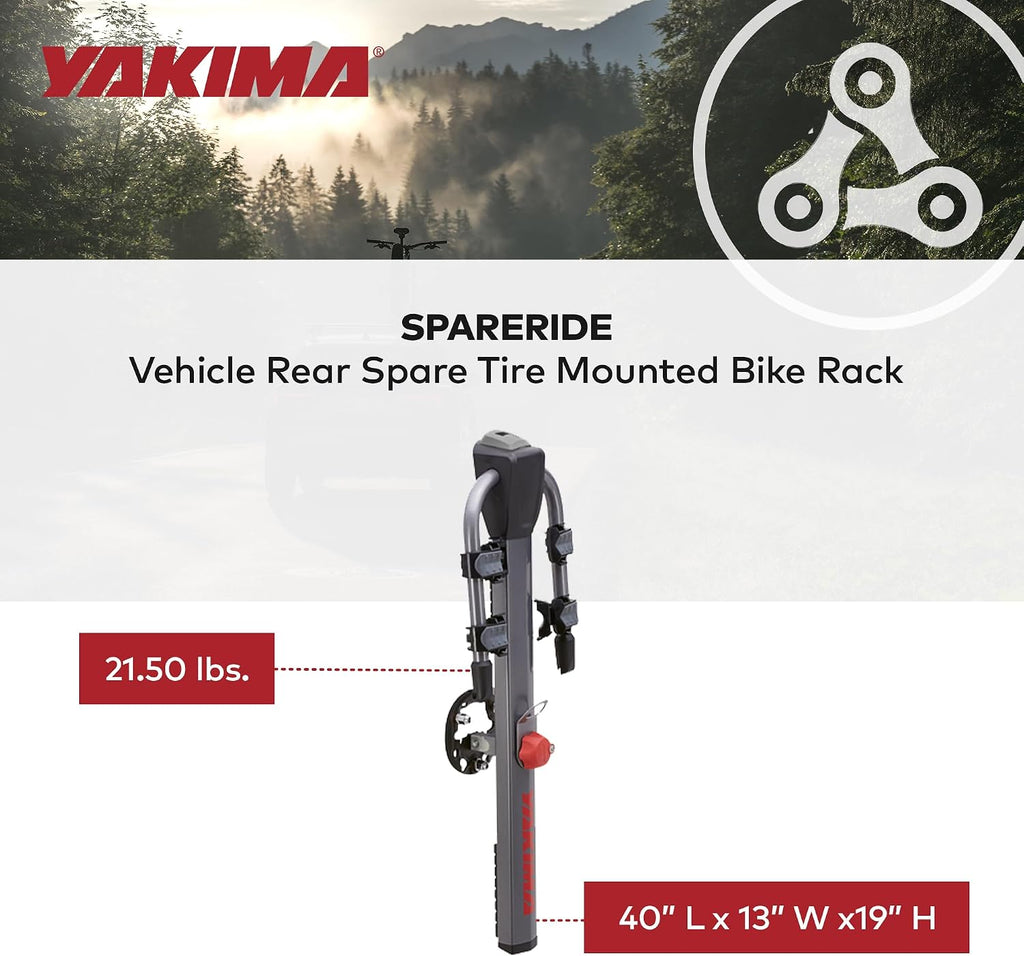 Yakima SpareRide Vehicle Rear Spare Tire Mounted Durable Steel Bike Rack with Integrated SKS Locks and Bottle Opener, Holds 2 Bicycles, Gray/Black